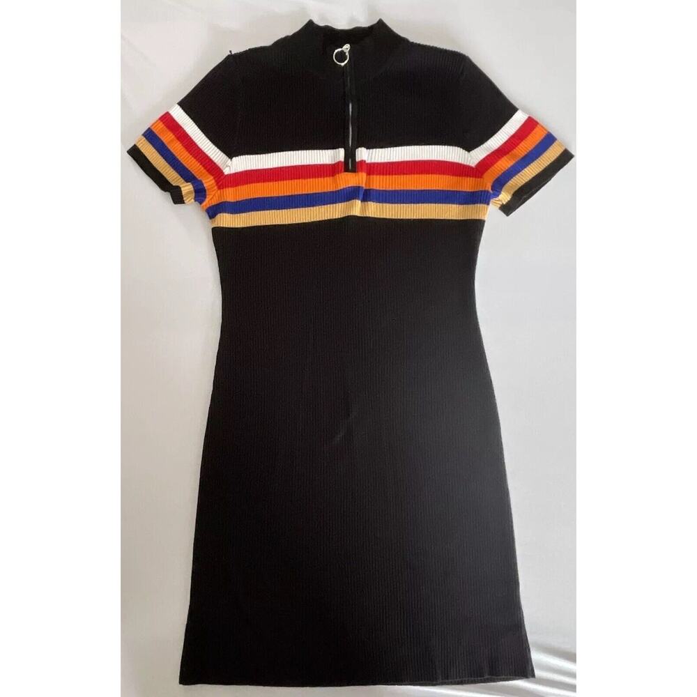 Almost Famous Juniors' Black Rainbow Stripe Pullover Bodycon Dress Size XL
